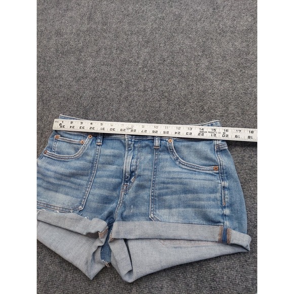 American Eagle Denim Shorts Womens 6 Blue Easy Shortie Cuffed Elastic Back Waist - Picture 6 of 11